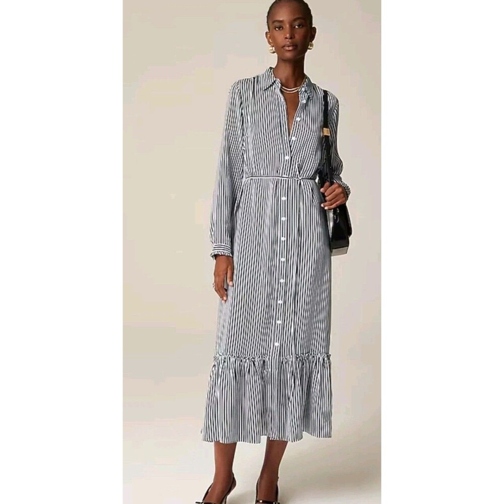 J.Crew Long Amelia Shirtdress Striped Drapey Viscose Twill CF659 Size XS NWT